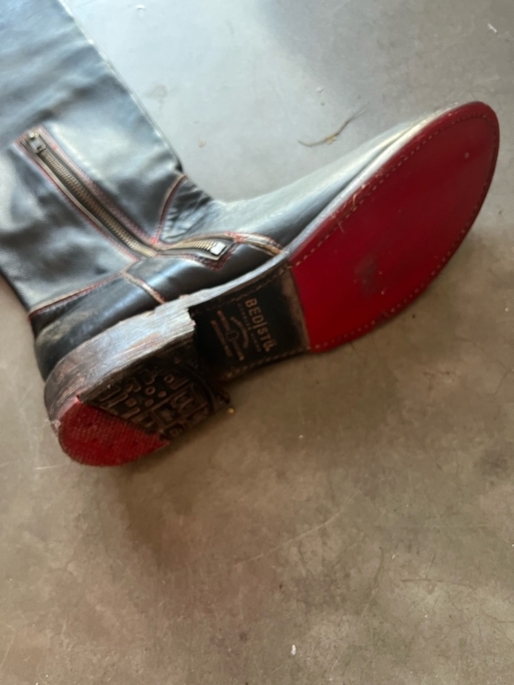 BED|STU BED STU Manchester women’s Black Leather tall boots with Red Sole Accent